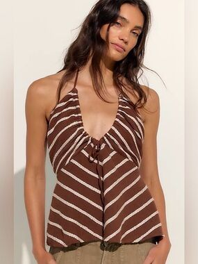 Free people Stripes Ahoy Top. NWT. Chocolate
